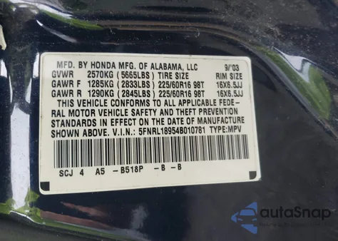 2004 Honda Odyssey Exl from USA, damaged, VIN 5FNRL18954B010781
